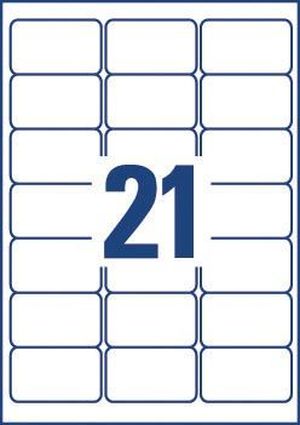 Avery L7160, Etiquettes adresses, Laser, Ultragrip, blanches, 250 pages, 21 per page, 63,5 x 38,1 mm