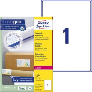 Avery L7167, Etiquettes d'exp&eacute;dition, Laser, Ultragrip, blanches, 100 pages, 1 per page, 199,6 x 289,1 mm