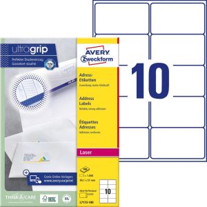 Avery L7173, Etiquettes d'exp&eacute;dition, Laser, Ultragrip, blanches, 100 pages, 10 per page, 99,1 x 57 mm