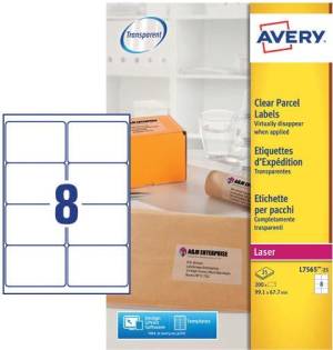 Avery L7565-25 verzendetiketten ft 99,1 x 67,7 mm (b x h), 200 etiketten, transparant