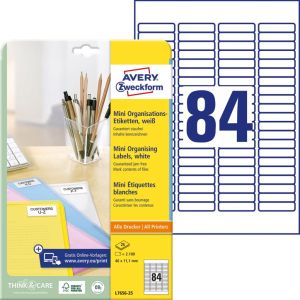 Avery mini-etiketten ft 46 x 11,1 mm (b x h), 2.100 stuks, 84 per blad, doos van 25 blad