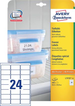 Avery diepvriesetiketten Ft 63,5 x 33,9 mm (b x h), wit, doos van 600 etiketten