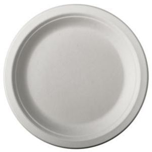 Bord pure, rond, wit, diameter 18 cm, uit suikerriet, pak van 50 stuks