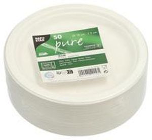 Bord pure, rond, wit, diameter 18 cm, uit suikerriet, pak van 50 stuks