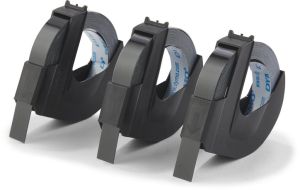 Dymo D3 tape 9 mm, wit op zwart, blister van 3 stuks