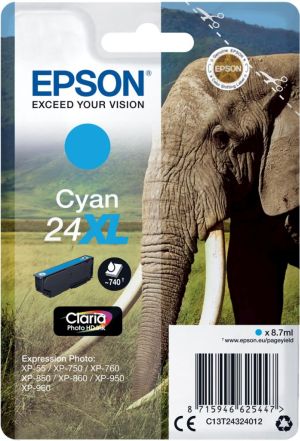 Epson cartouche d'encre 24XL cyan,500 pa