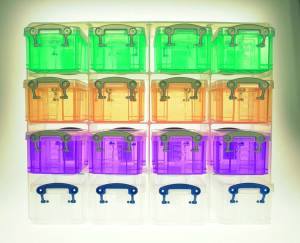 Really Useful Box muurkubus met 16 opbergdozen van 0,3 liter, transparant