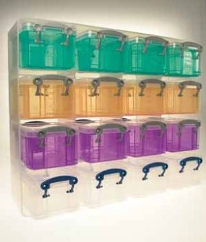 Really Useful Box muurkubus met 16 opbergdozen van 0,3 liter, transparant