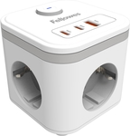 Fellowes contactdoos Power Cube, 3 stopcontacten + 1 x USB-A + 2 x USB-C, wit, voor Nederland