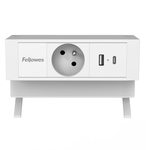 Fellowes contactdoos Power Desk, 1 stopcontact + 1 x USB-A + 1 x USB-C, wit, voor België