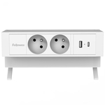 Fellowes contactdoos Power Desk 2, 2 stopcontacten + 1 x USB-A + 1 x USB-C, wit, voor België