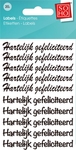 SOHO etiketten, hartelijk gefeliciteerd, zwarte tekst, pak van 20 stuks