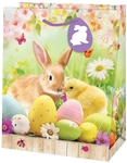 Sac cadeau Pâques, lapin avec poussin, L, 20 x 33 x 27 cm