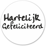 Etiquette imprimée en rouleau, 500 pièces, diamètre 39 mm, Hartelijk Gefeliciteerd, noir sur blanc