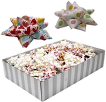 Noeud cadeau, autocollant, 65 mm, coeurs et confettis