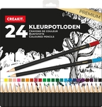 Creakit kleurpotloden Premium, metalen doos van 24 stuks in geassorteerde kleuren