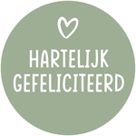 Etiquette imprimée en rouleau, 500 pièces, diamètre 39 mm, Hartelijk Gefeliciteerd, blanc sur vert