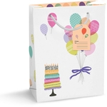 Sac cadeau anniversaire, gâteau et ballons, M, 10 x 23 x 19 cm