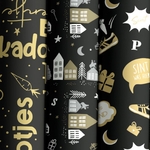 Papier cadeau, 70 cm x 2 m, Saint-Nicolas, noir-or