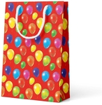 Sac cadeau ballons, fond rouge, M, 10 x 23 x 19 cm