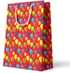 Sac cadeau ballons, fond rouge, L, 20 x 33 x 27 cm