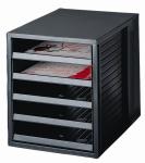 Han ladenblok met open laden, zwart