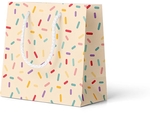 Sac cadeau confettis, fond pêche, S, 6 x 15 x 15 cm