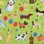 Papier cadeau, 150 m x 30 cm, chien de fête, vert