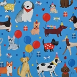 Papier cadeau, 150 m x 30 cm, chien de fête, bleu