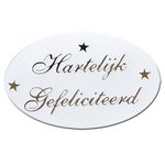 Etiquette imprimée en rouleau, 500 pièces, largeur 39 mm, Hartelijk Gefeliciteerd, or sur blanc