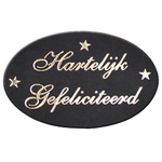 Etiquette imprimée en rouleau, 500 pièces, largeur 39 mm, Hartelijk Gefeliciteerd, or sur noir