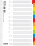 OFFICE products intercalaires, A4, carton, 11 trous, couleurs assorties, 12 onglets