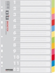 OFFICE products intercalaires, A4, carton, 11 trous, couleurs assorties, 12 onglets