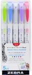 ZEBRA MILDLINER brushpen en fineliner, Cool and Refined , etui van 5 stuks, in geassorteerde kleuren