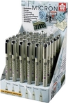 Sakura fineliner Pigma Micron zwart, display met 36 stuks met geassorteerde schrijfbreedtes