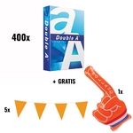 ACTIE: 400 x Double A printpapier A4, 80 g + GRATIS 5 x Vlaggenlijn + GRATIS 1 x Oranje hand