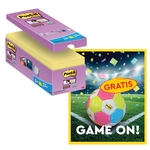 Actie Post-It: 1 x Super Sticky notes, 90 vel, 76x76, geel, pak van 14 (+2 gratis) + 1 x GRATIS voetbal