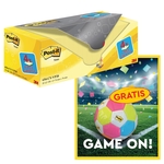 Actie Post-It: 1 x Notes, 100 vel, 76x76, geel, pak van 16 (+ 4 gratis) +1 x GRATIS voetbal