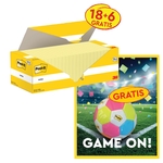 Actie Post-It: 1 x Notes, 100 vel, 76x76, kanariegeel, pak van 18 (+6 gratis) + 1 x GRATIS voetbal
