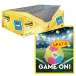 Actie Post-It: 1 x Notes, 100 vel, 76x127, geel, pak van 16 (+4 gratis) + 1 x GRATIS voetbal
