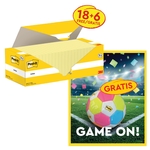 Actie Post-It: 1 x Notes, 100 vel, 76x127, kanariegeel, pak van 18 (+6 gratis) + 1 x GRATIS voetbal