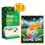 Actie Scotch: 1 x Plakband Scotch Magic Tape, pak van 12 (+2 gratis) + 1 x GRATIS voetbal