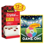 Actie Scotch: 1 x Plakband Crystal ft 19x33 m, pak van 12 (+2 gratis) + 1 x GRATIS voetbal