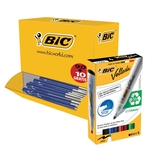 Actie BIC: 1 x balpen M10 Clic voordeelpak blauw + GRATIS 1 X whiteboardmarker, doos van 4 stuks